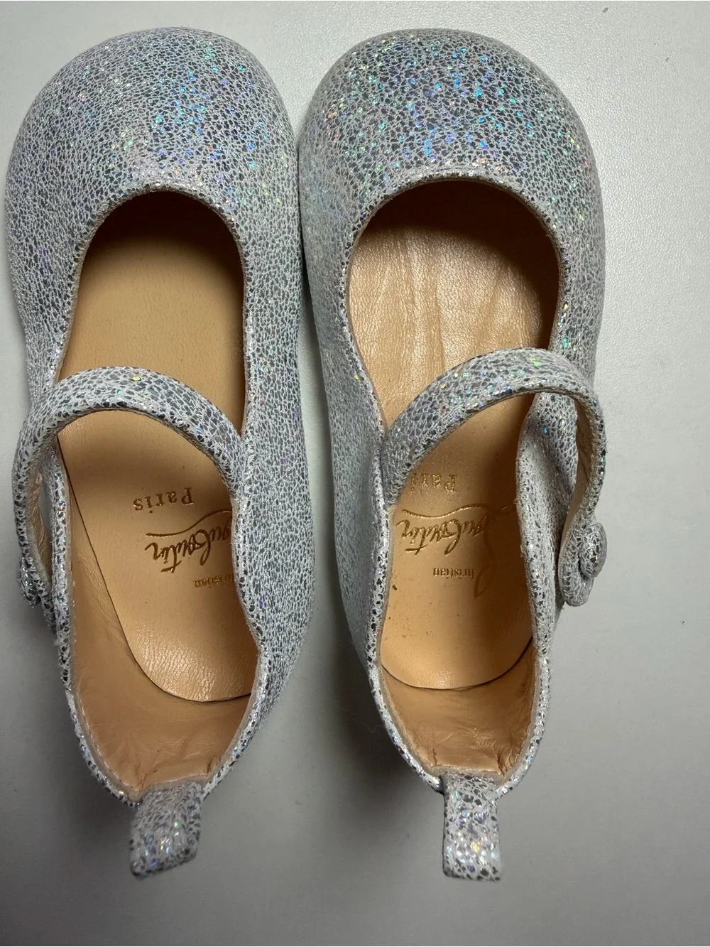 Christian Louboutin Kids Silver Glitter Mary Jane with Red Sole
